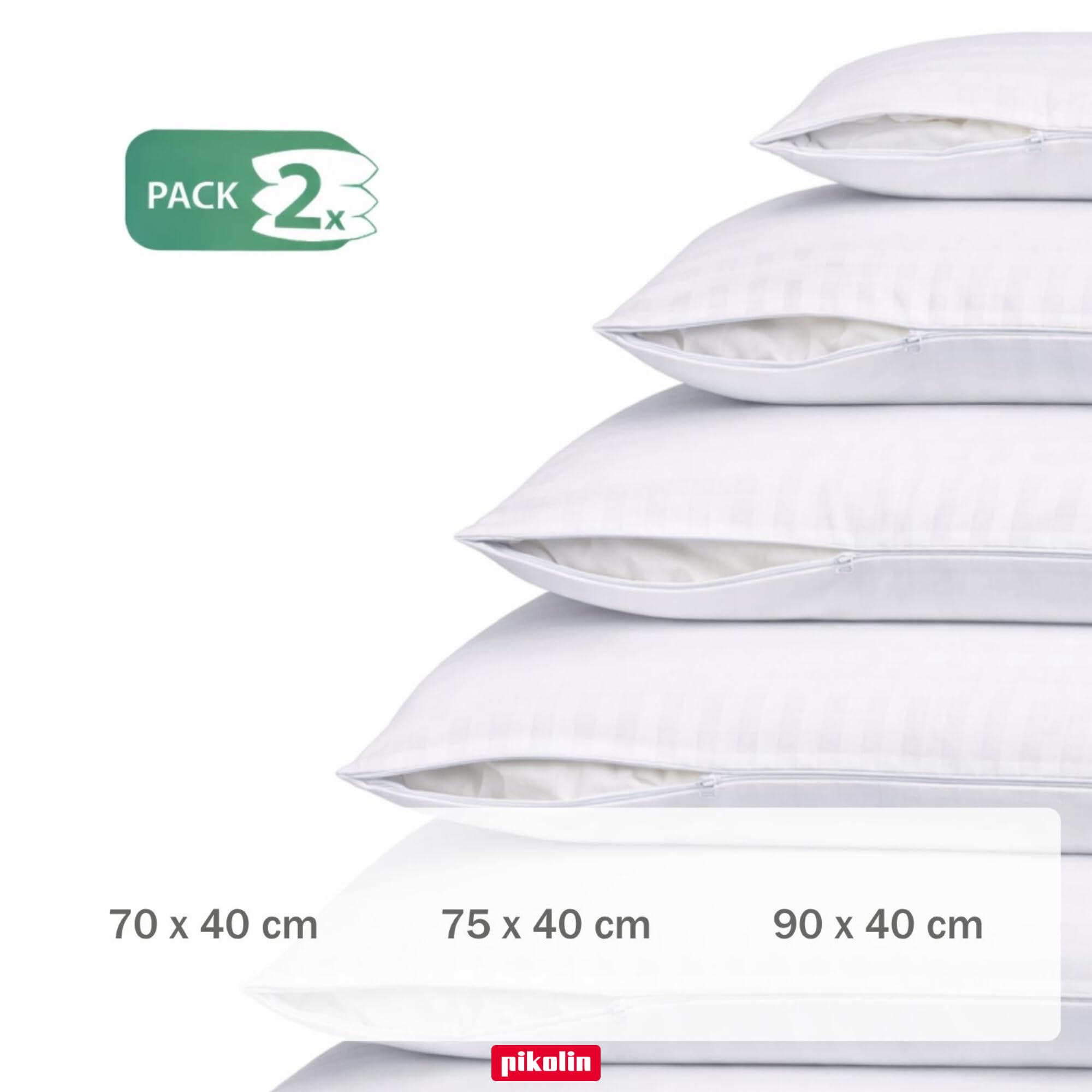 PIKOLIN Set 2 Federe Cuscino 70 x 40 cm In Cotone e Poliestere Extra Morbido. Copricuscino con Cerniera, Traspirante e Lavabile in Lavatrice