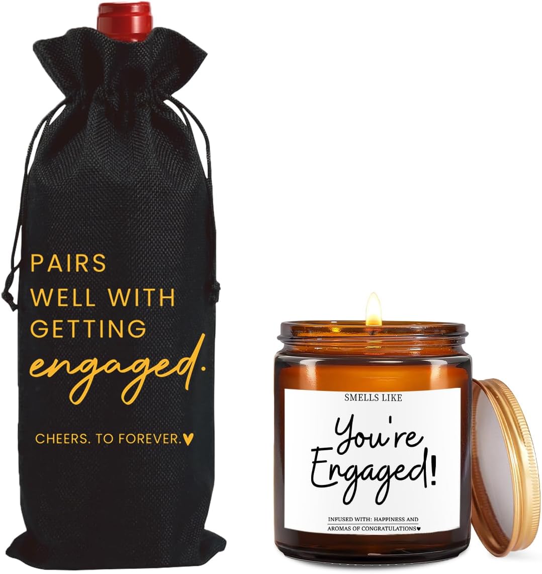 FBCCZEY Engagement Gifts for Couples Her Engagement Party Decorations Gift for Couple Wine Bag Scented Candles Set Pairs Well with Getting Engaged Gifts To Forever Black Wine Bottle Bag
