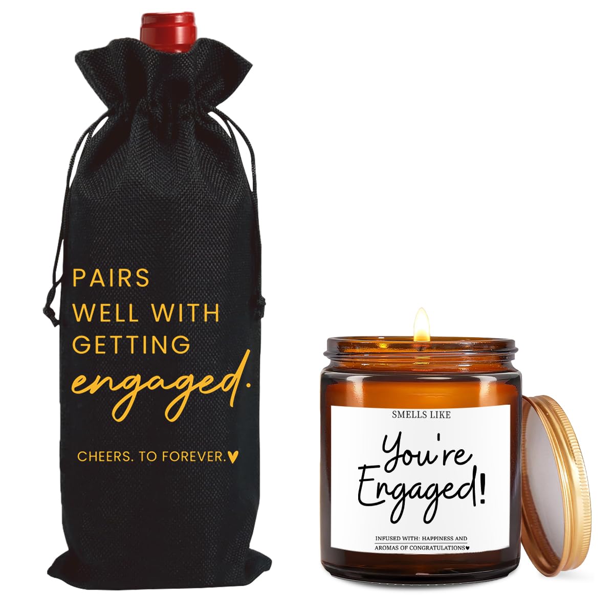FBCCZEY Engagement Gifts for Couples Her Engagement Party Decorations Gift for Couple Wine Bag Scented Candles Set Pairs Well with Getting Engaged Gifts To Forever Black Wine Bottle Bag