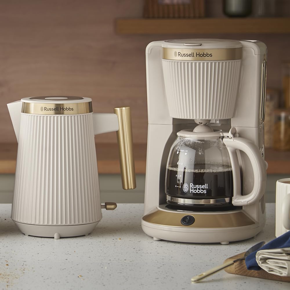 Russell Hobbs Filterkaffeemaschine [1,25L,1100W] Brontë Stone (WhirlTech-Brühtechnologie, Tropf-Stopp, Warmhalteplatte, Glaskanne, Wasserstandsanzeige, Pause & Gießen-Funktion) Kaffeemaschine 26781-56