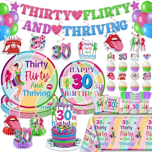NeoRov 220 Pcs Thirty Flirty And Thriving Decorations Tableware Set