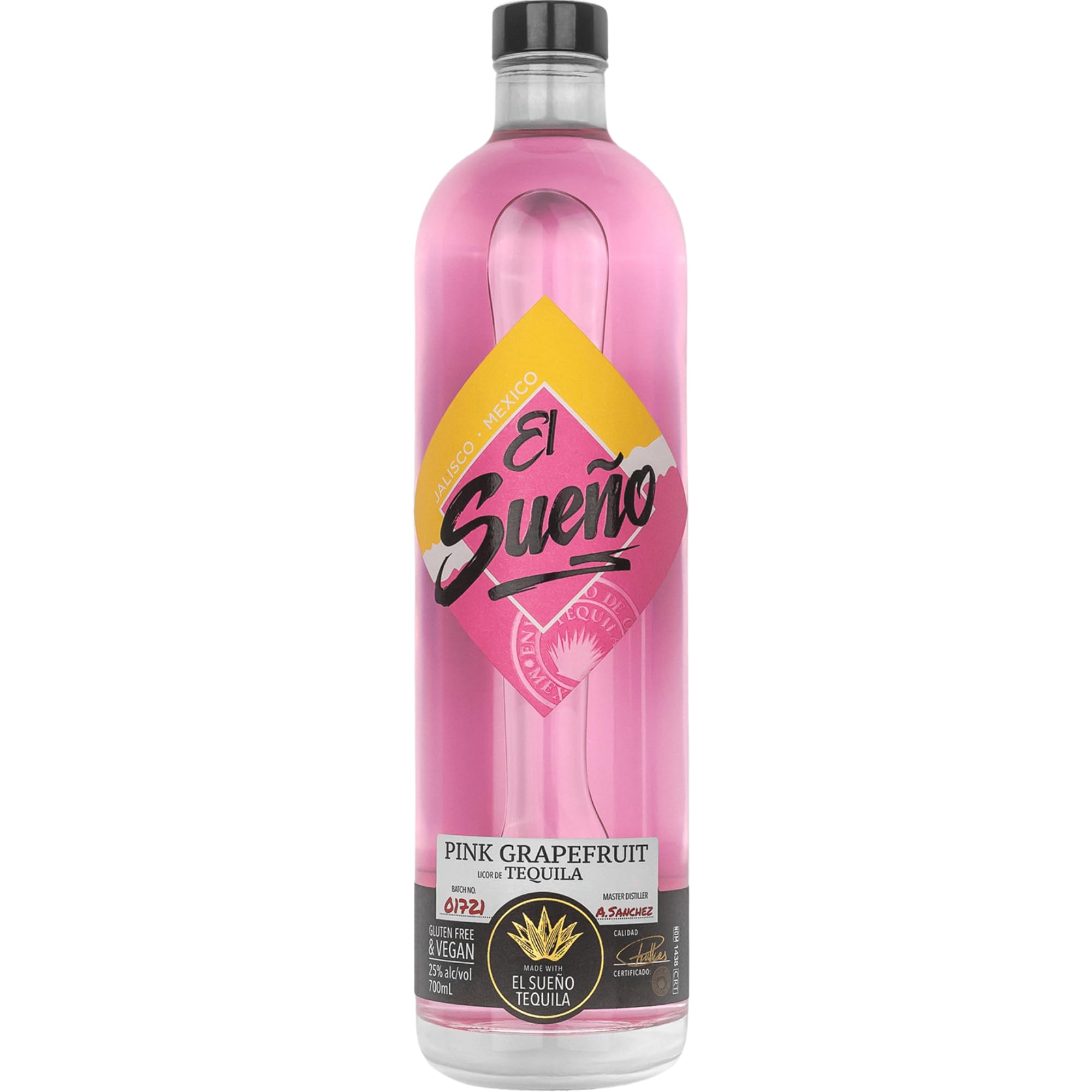 El Sueño Pink Grapefruit Liqueur - liqueur made with El Sueño Silver Tequila and blended with fresh pink grapefruit, presenting a zingy bittersweet flavour balanced with vibrant agave, 70cl, 25% ABV