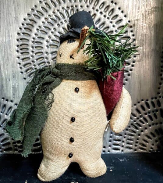 Primitive Handmade Christmas Snowman wStocking 9 for Kitchen Farmhouse Holiday Home Decor