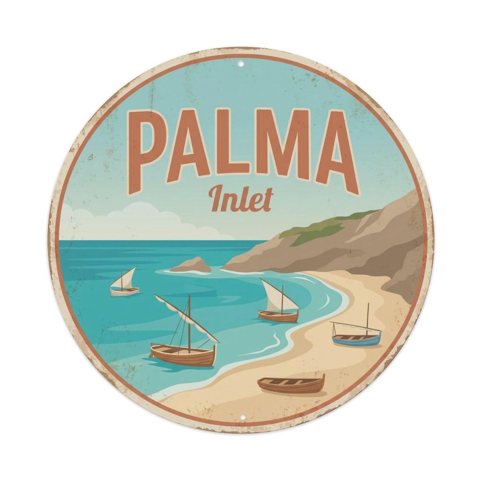 Vintage Travel Palma Spain Cove Metal Tin Sign