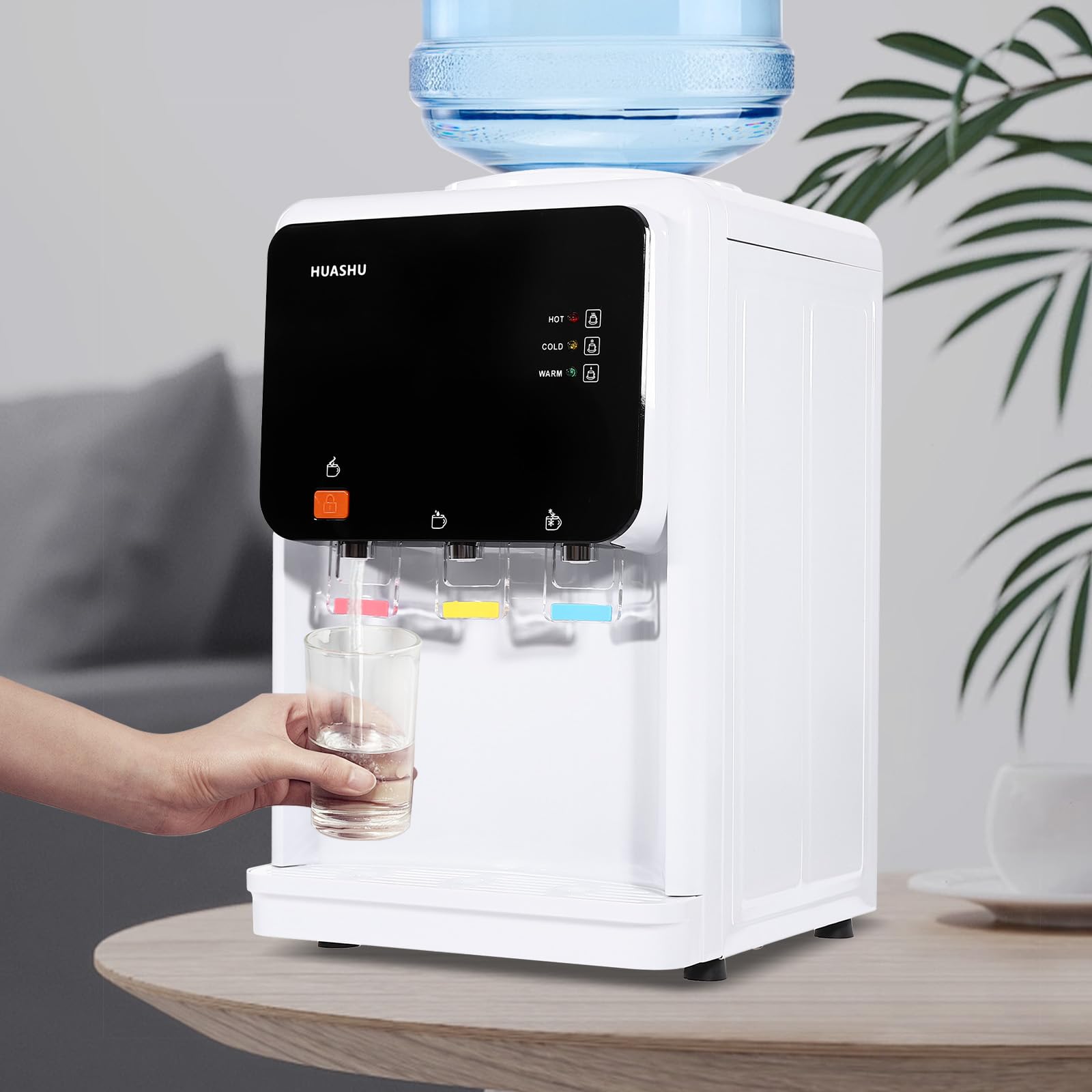 Distributore di acqua calda e fredda a 3 temperature, con riscaldamento rapido da 500 W, 75 W, sistema di raffreddamento per bambini 304, serbatoio in acciaio inox per casa, ufficio, bianco, 31 x 30 x