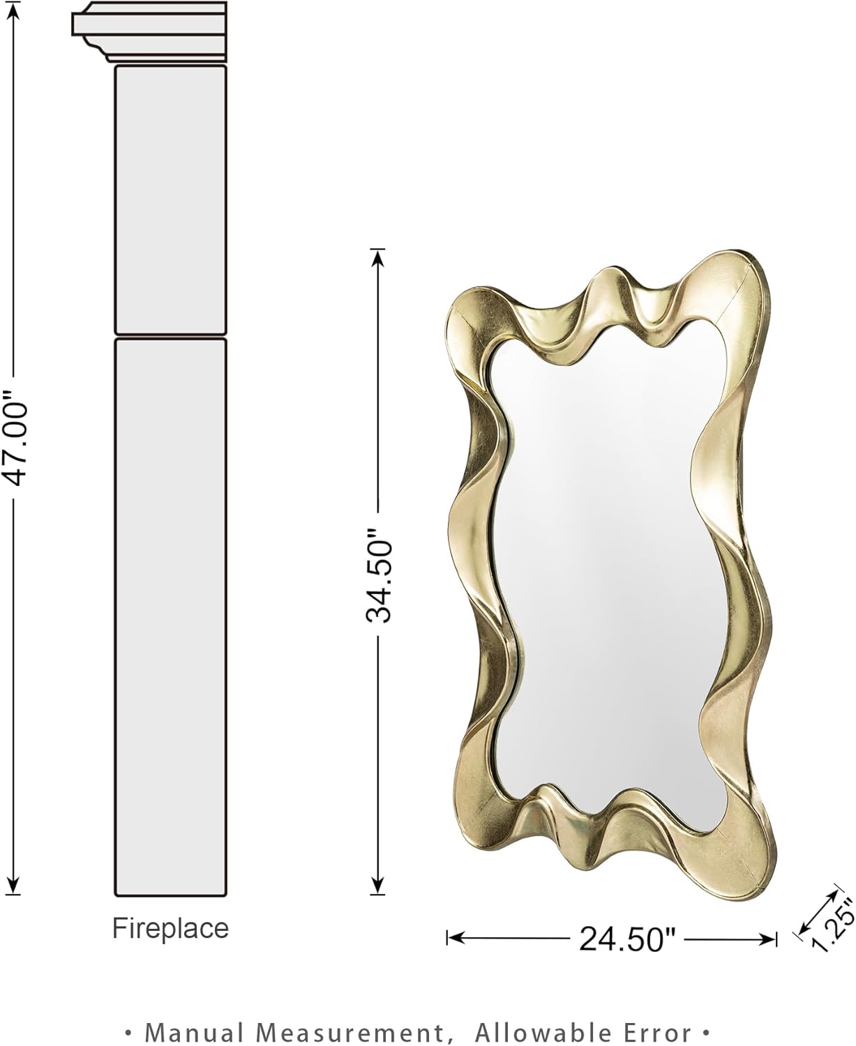 Glitzhome Gold Bathroom Mirror - 24.5 x 34.5 Inches Modern Wavy Mirror with Foil Metal Frame, Decorative Mirror for Bedroom, Livingroom, Entryway