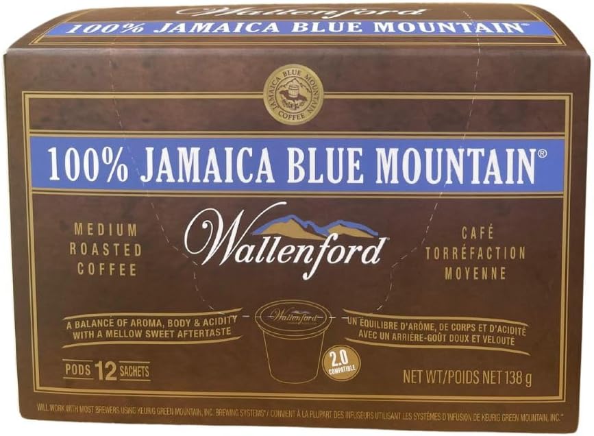 100% Wallenford® Jamaica Blue Mountain® Coffee K Cup Compatible Pods (12 Count)