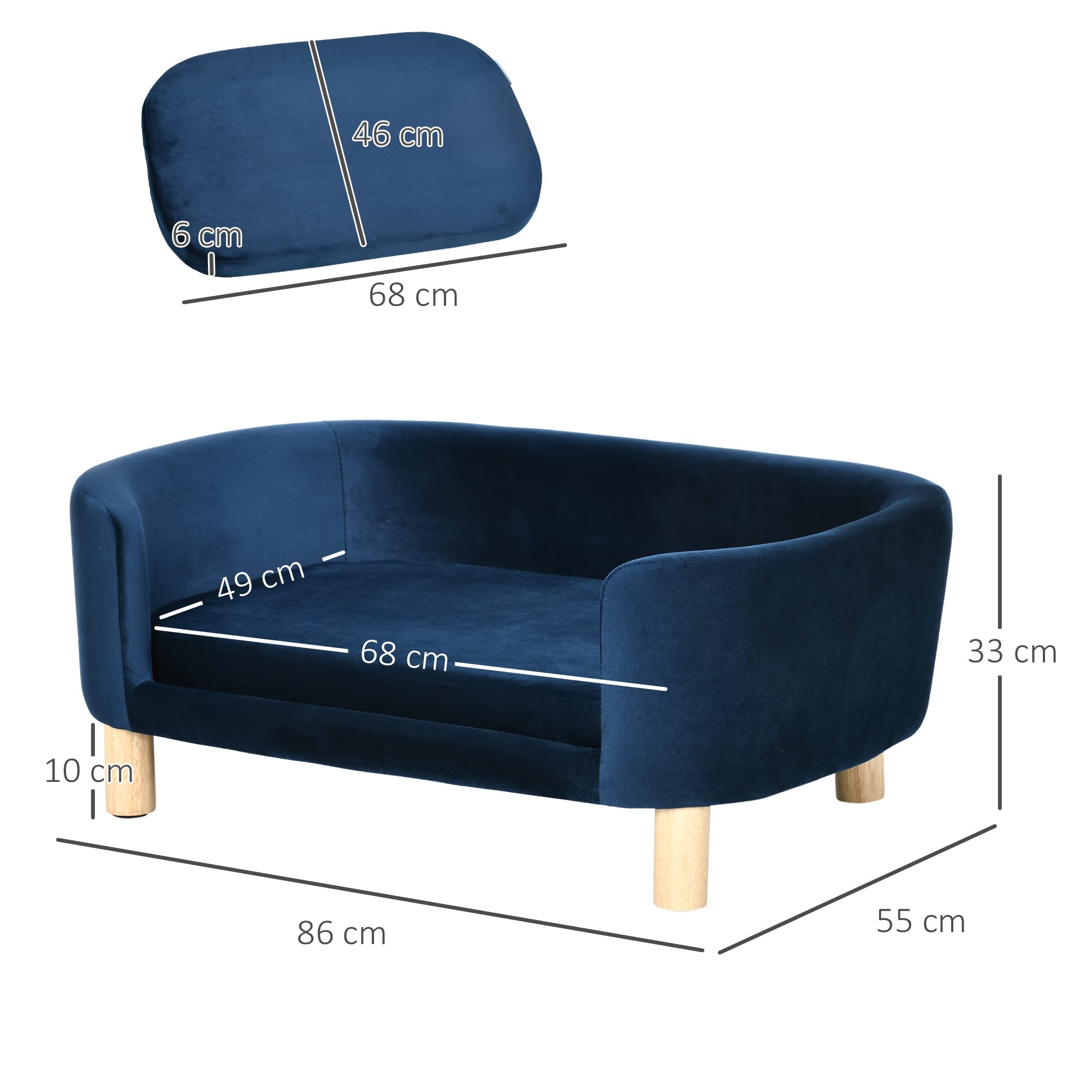 PawHut Cuccia per Cani da Interni, Divano per Gatti o Cani di Taglia Piccola e Media Max. 22.5kg, in Velluto Blu