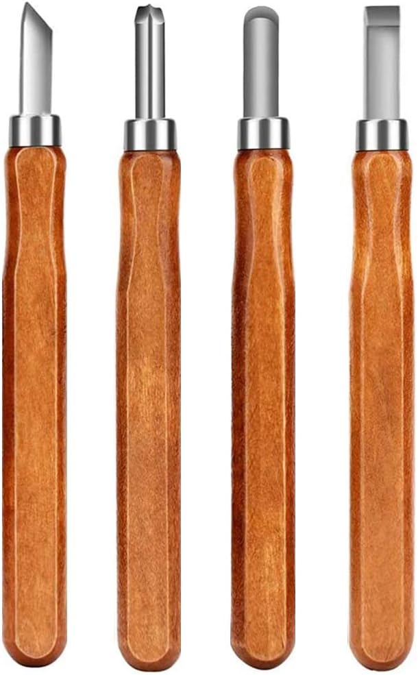 Wood Carving Tools Kit for Beginners, 4 Pcs with SK2 Blades and Wooden Handles