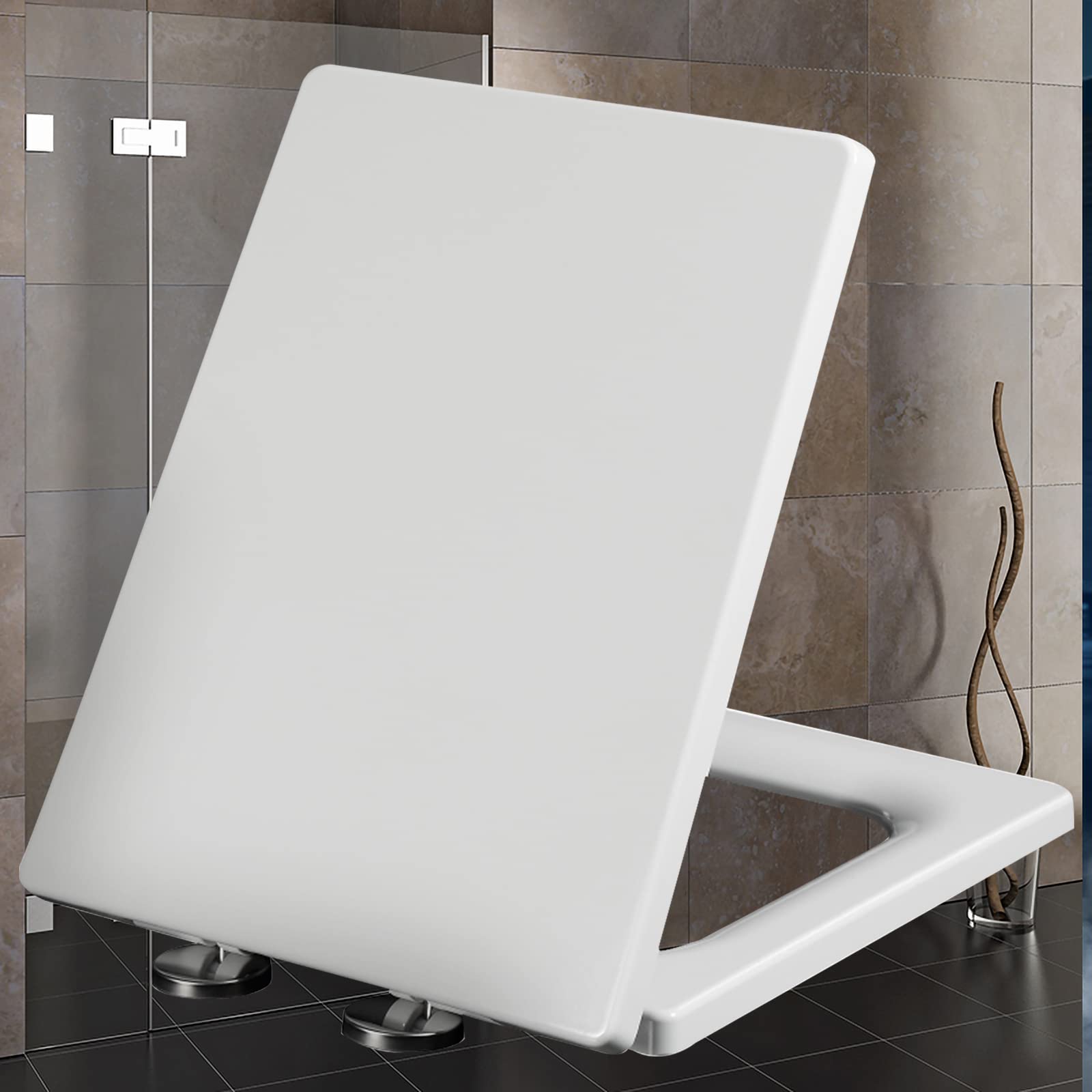 D-vorm Quick Release Soft Close toiletbril, heavy-duty UF materiaal toiletbrillen wit met verstelbare roestvrijstalen scharnieren, D-vorm/U-vorm toiletdeksel Loo Seat, G little surprise