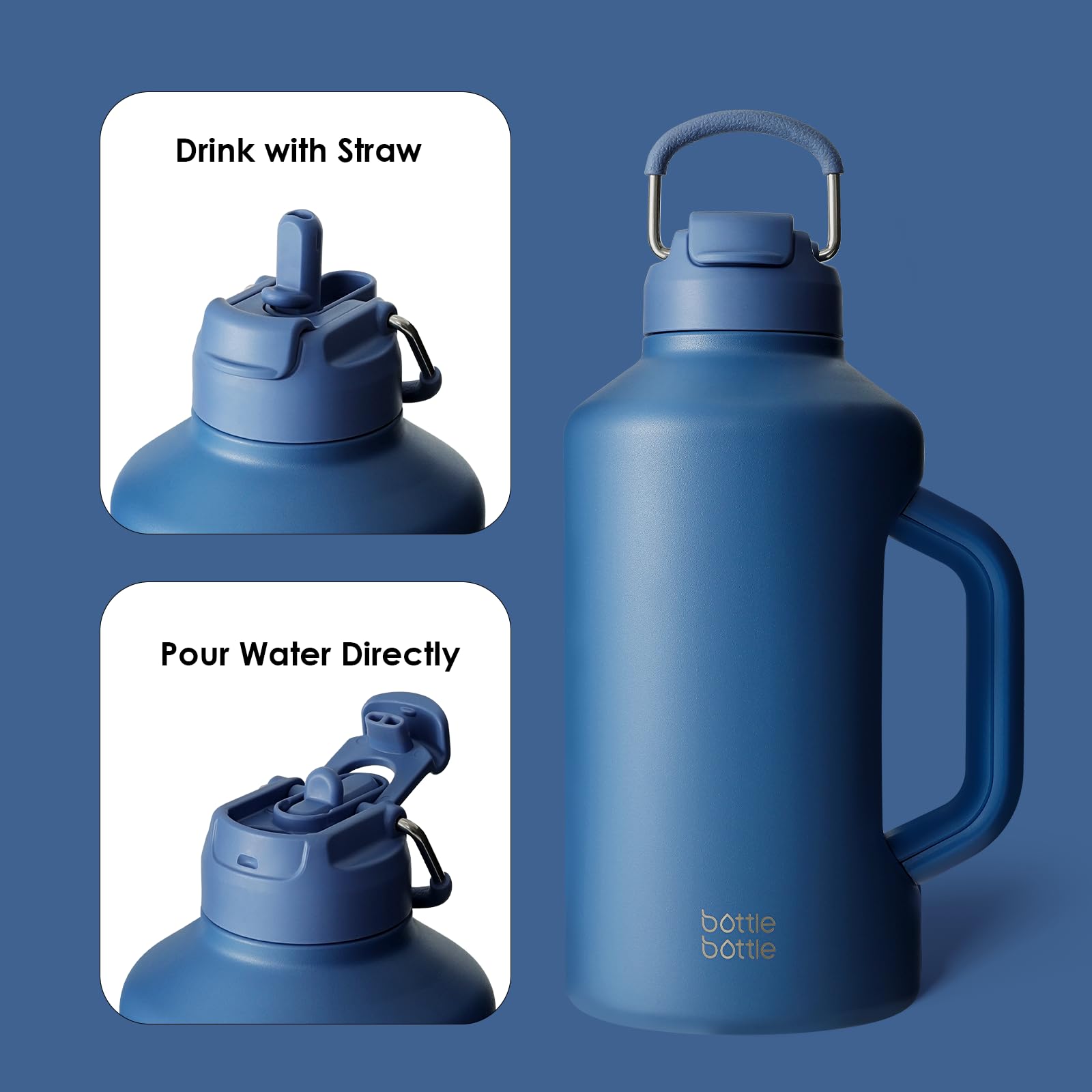 64oz Insulated Stainless Steel Water Bottle With Straw Lid & Handle - Half Gallon For Gym, Sports, Outdoor - View #3