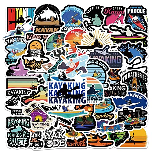Kayak Kayaking Stickers |50 Pcs Canoe Kayaker Waterproof Vinyl Decals for Water Bottles Bicycle Laptop Refrigerator Luggage Computer Mobile Phone Skateboard Bike Décor
