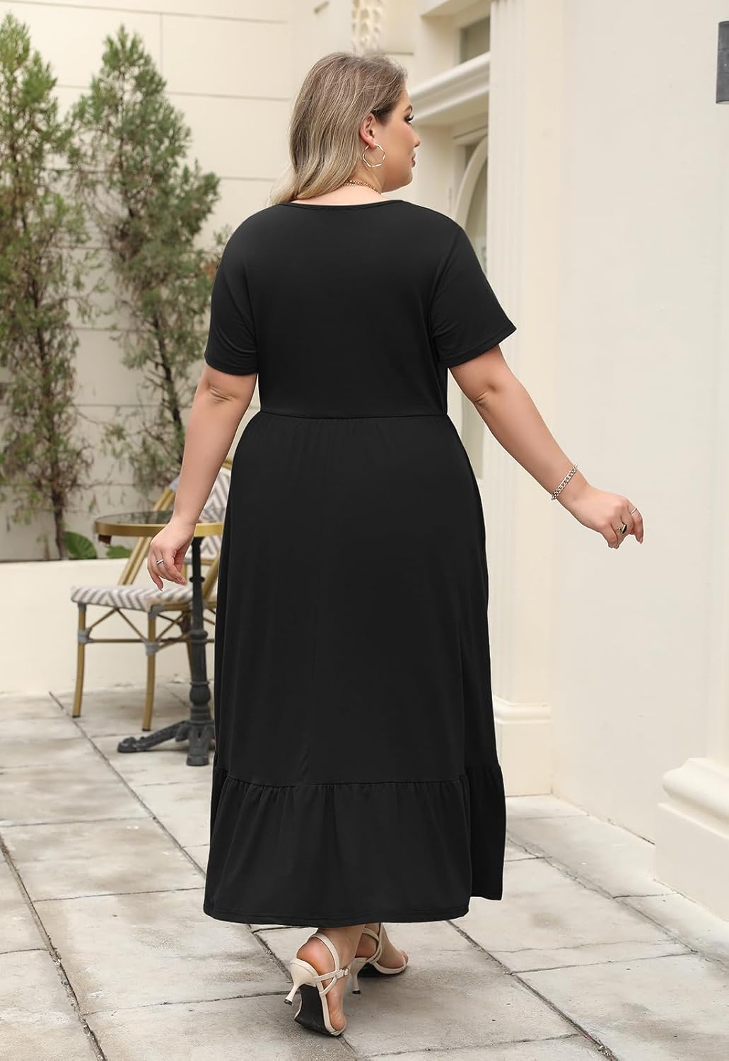 Plus Size Summer Maxi Dress for Curvy Women A-Line Swing T-Shirt Dress with Pockets Casual Everyday Wear ELG002 - Image 2