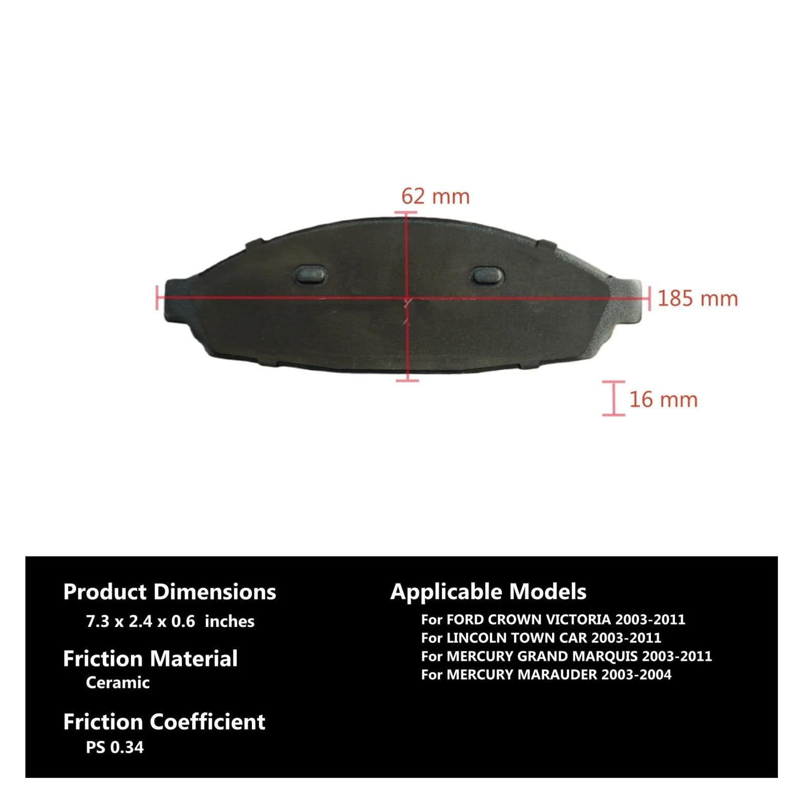 Pasuje do Ford Crown Victoria dla Lincoln Town Car dla Mercury Grand Marquis/Marauder OE 3W1Z2001AA przedni ceramiczny zestaw klocków hamulcowych
