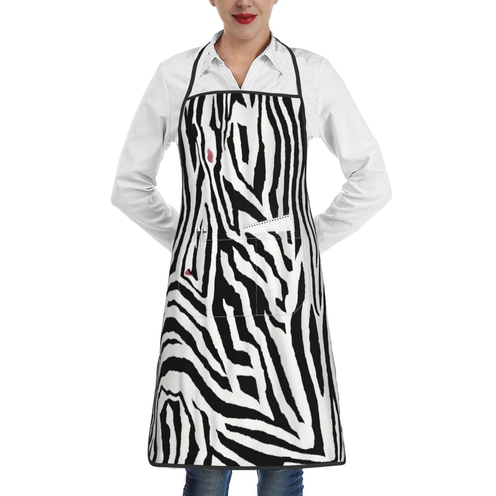 Jejea Unisex White Zebra Print Print Kitchen Bib Apron Water And Oil Resistant, Cooking Kitchen Chef Apron For Women Men