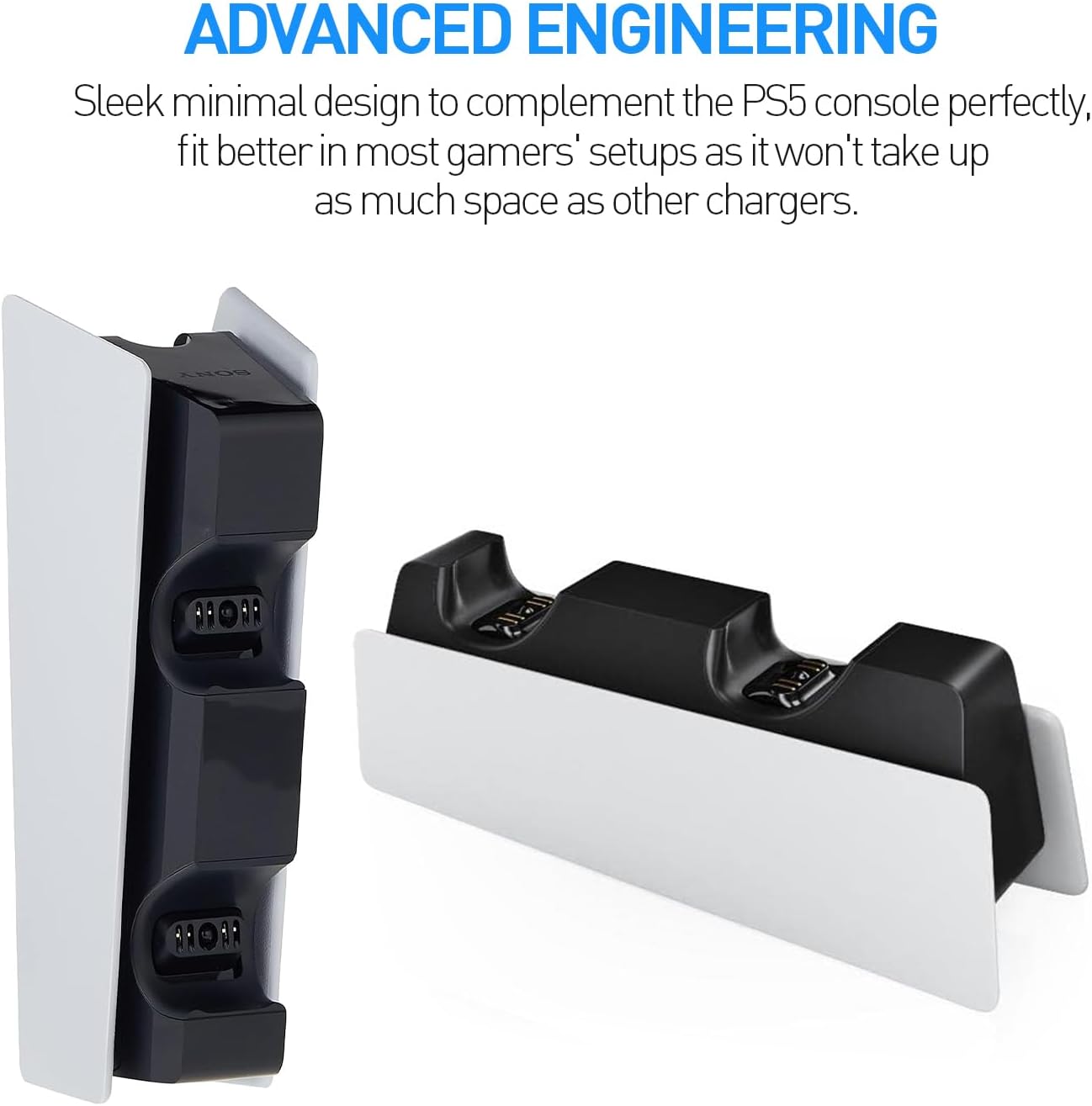 PS5 Controller Charger - Charge 2 Controllers to 90% in 50 Mins - No Annoying Lights - Click in Design Dual Fast Charging Stand Dock Station Holder Accessories for PlayStation DualSense Controller - Image 7