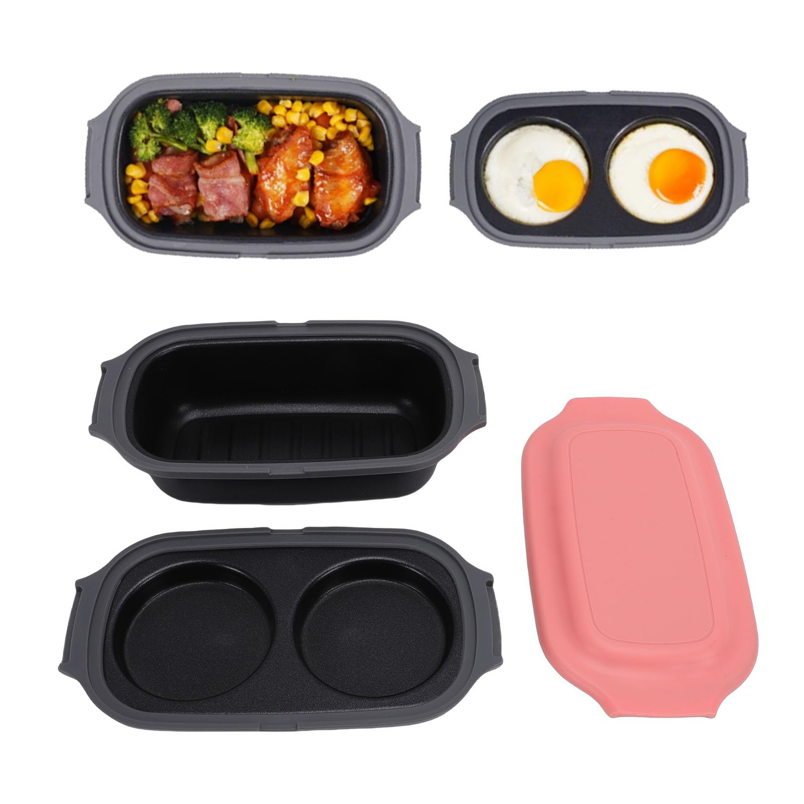 Asixxsix Olla para Huevos para Microondas y Sartén para Parrilla para Microondas, Utensilios de Cocina Multiusos para con Tapa, para Asar, Freír, Dorar Carne, Tocino, para