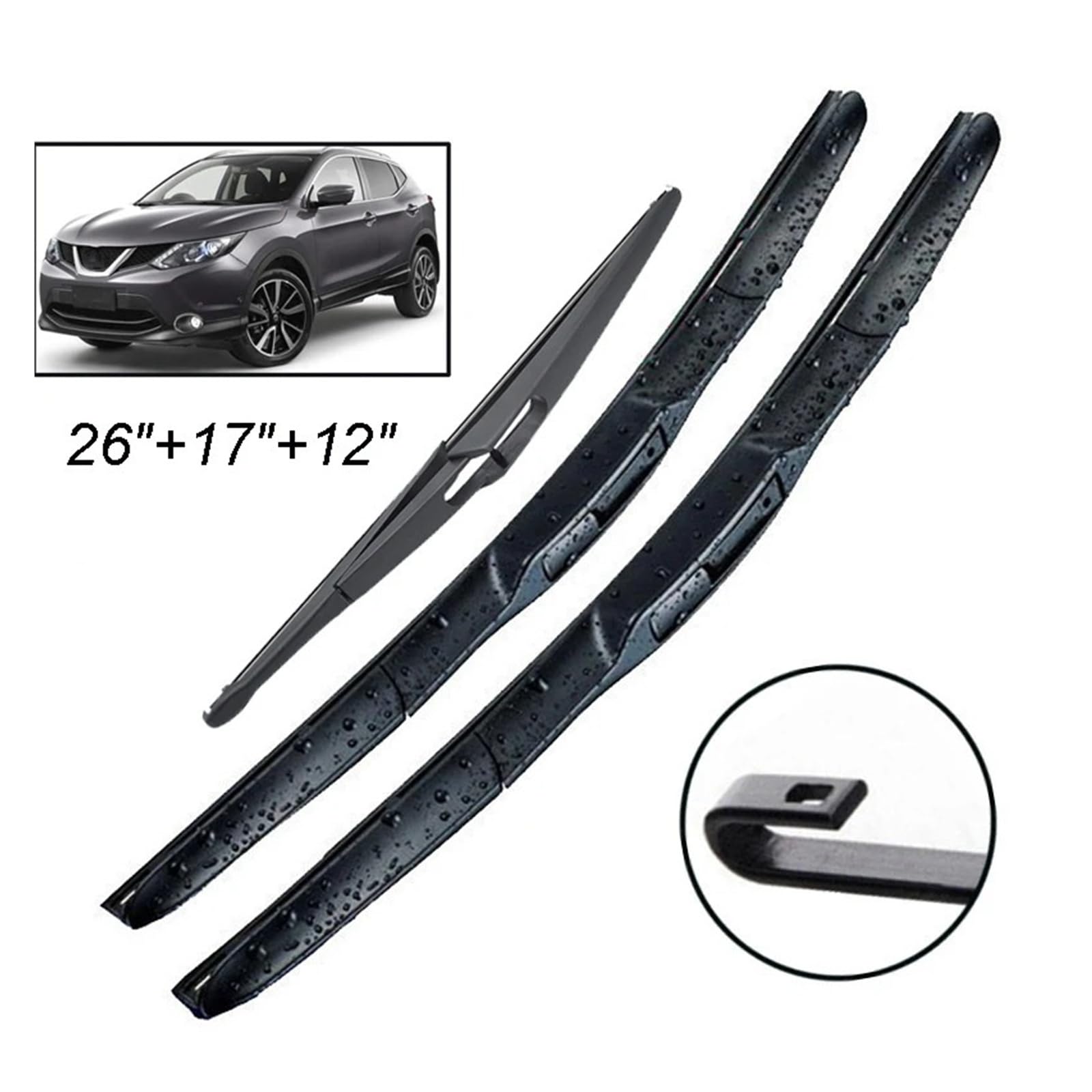Dla N-i-s-s-a-n Qashqai J112013-2018 26 "17" 12 "3 szt. Zestaw piór wycieraczek przedniej szyby tylnej