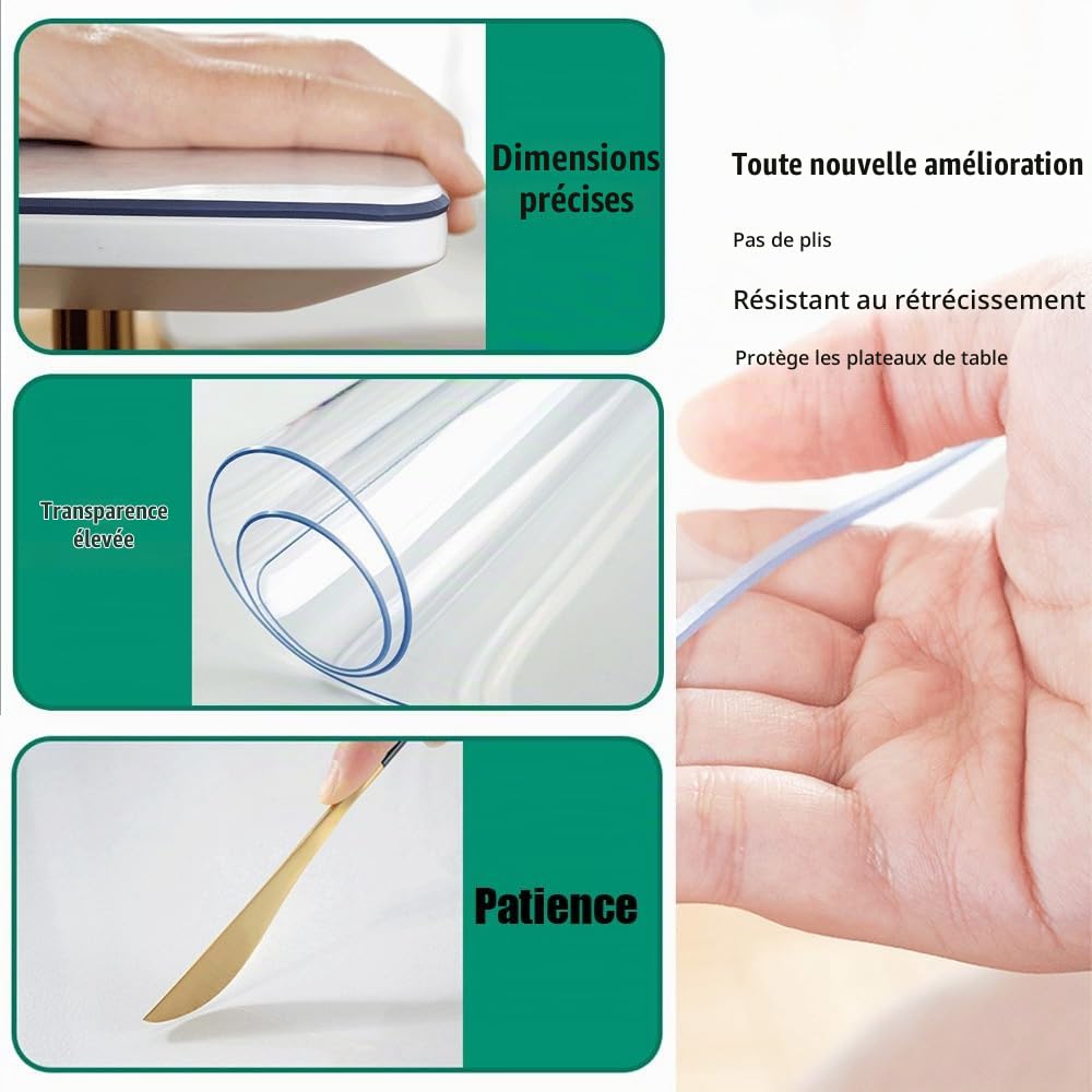 Nappe PVC Transparente，Nappe Transparente Épaisse，Épaisseur De 1,4 Mm, 90 x 180 Cm, Résistant Aux Taches, Protège-Table pour La Maison Et l'Extérieur, Facile à Nettoyer Et Durable