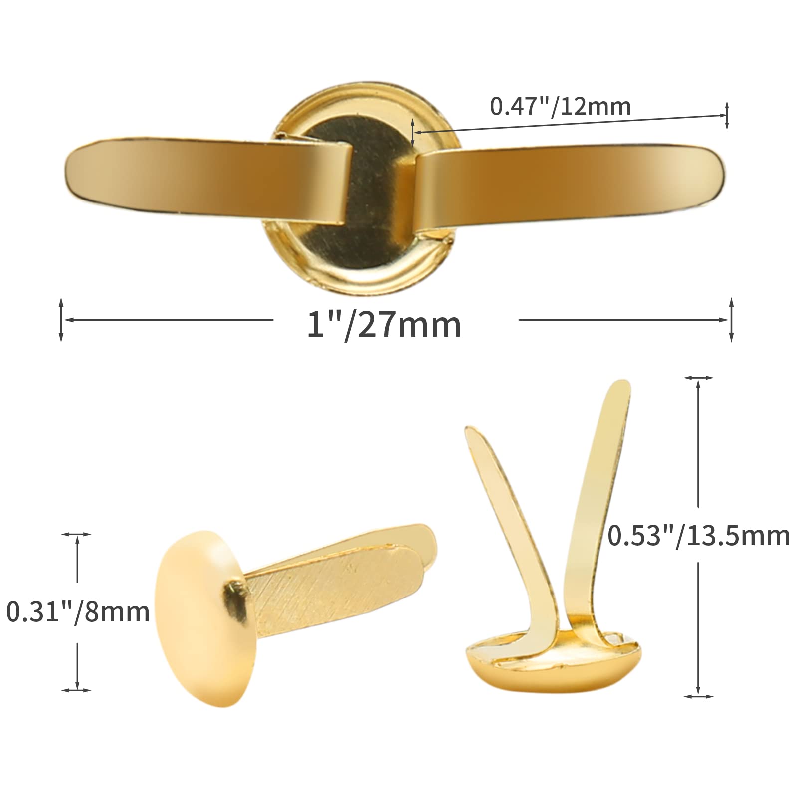 BETESSIN 40pcs Attaches Parisiennes Mini Brads Pointe Clous En Métal Rivets Cloutés Or Couleur