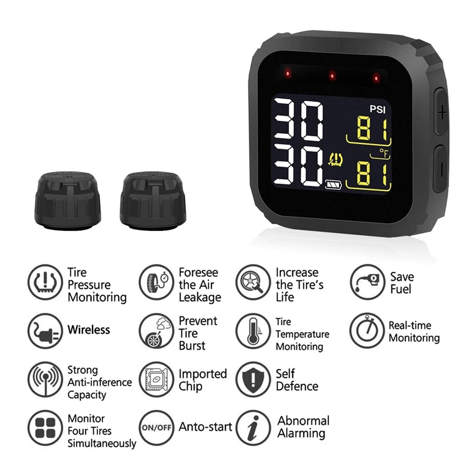 Allarme per Auto di Sensori Monitoraggio della Pressione dei Pneumatici per Moto Tempo Reale della Pressione della | Sistema Sensori esterni Display LCD impermeabile Moto Real Time TPMS