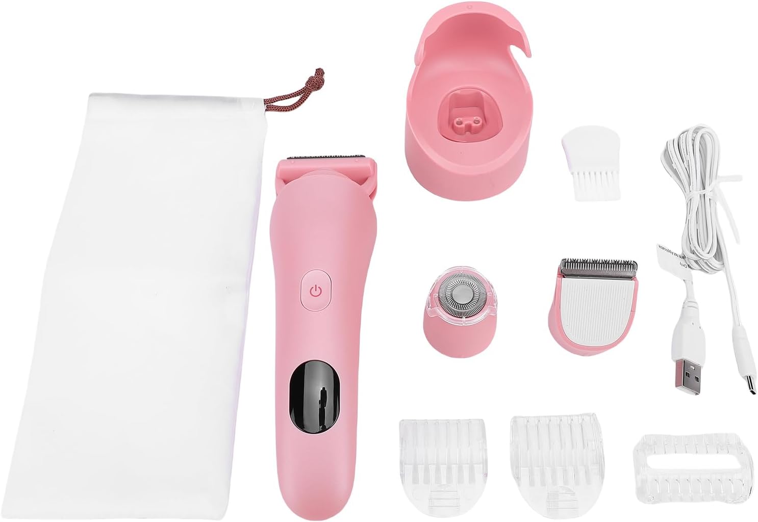 ZJchao Body Hair Trimmer for Women Electric 3 in 1 Grooming Kit with Guide Combs USB Type C Charging IPX7 Rating Pink ABS Material