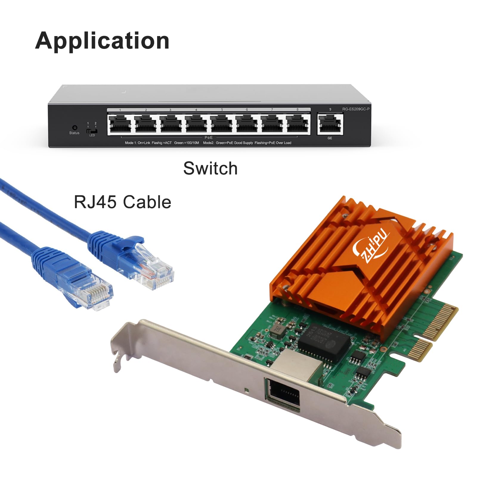 Adattatore di rete Ethernet PCIex4 10G RJ45, scheda di rete NIC RJ45 a porta singola, velocità dati 10/100/1000M/2,5G/5G/10Gbps, supporta Windows Server/Windows/Linux/Ubuntu, marrone
