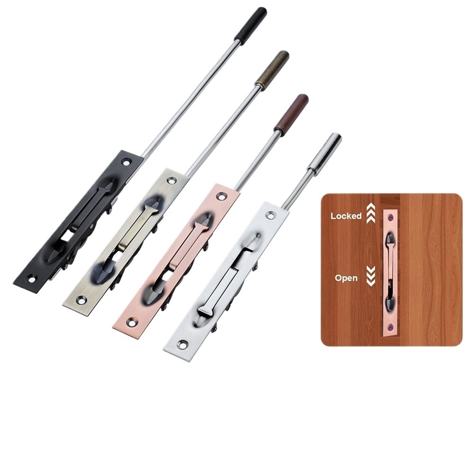 Lot de 2 boulons encastrés pour porte double en acier inoxydable 304 - Loquet de sécurité dissimulé femelle (noir 300 mm)