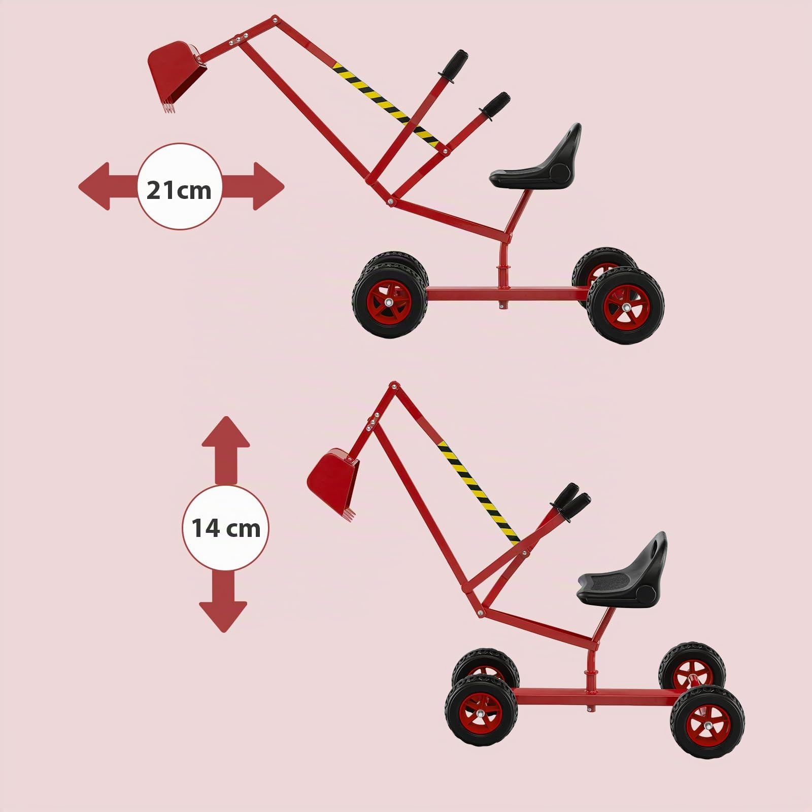 GOPLUS Juguete Excavadora para Niños, Juguete Construcción Infantil con Asiento Giratorio 360°, 2 Brazos y 4 Ruedas Antideslizantes, Mango de Goma, Arena Tierra Nieve, para Niños de 3+Años (Rojo)