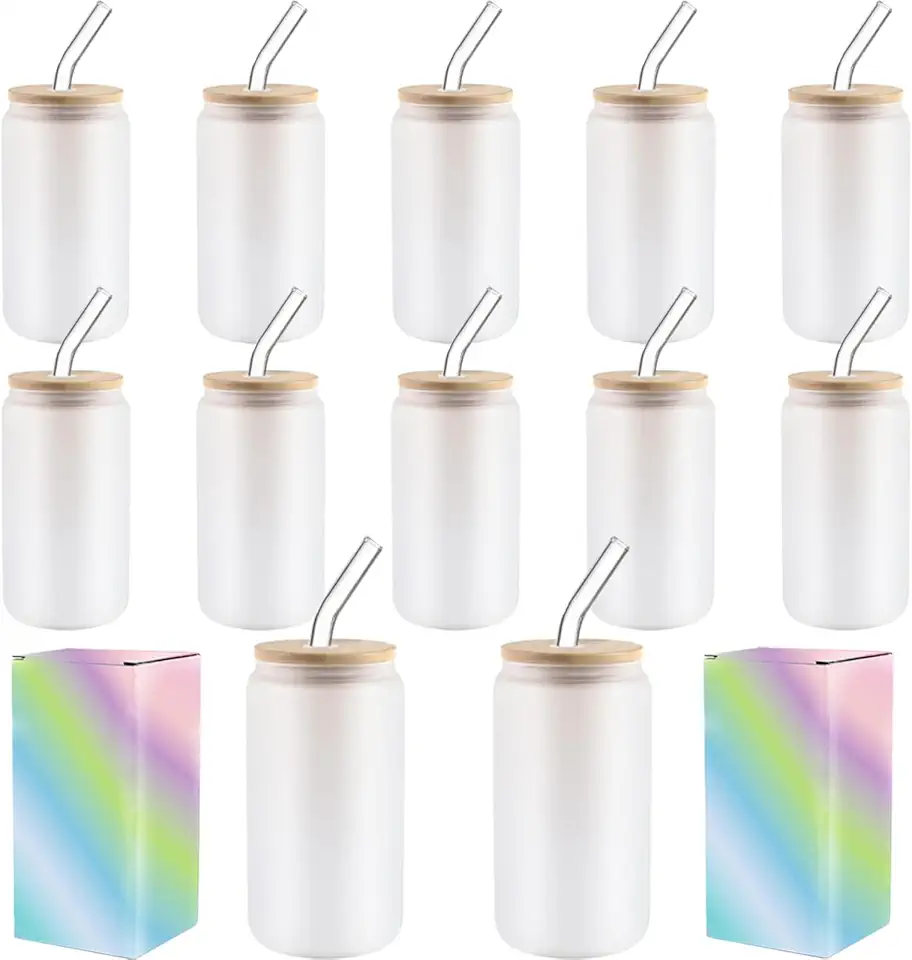Sublimation Glass Cups With Bamboo Lids And Straws,...