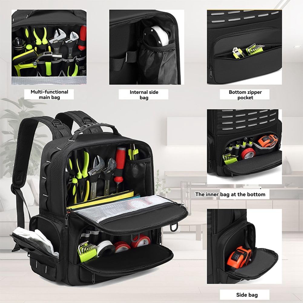 Mochila para Herramientas para Hombre con 3 Bolsillos, Organizador de Herramientas con Soporte Acolchado para Hombros y Cintura.