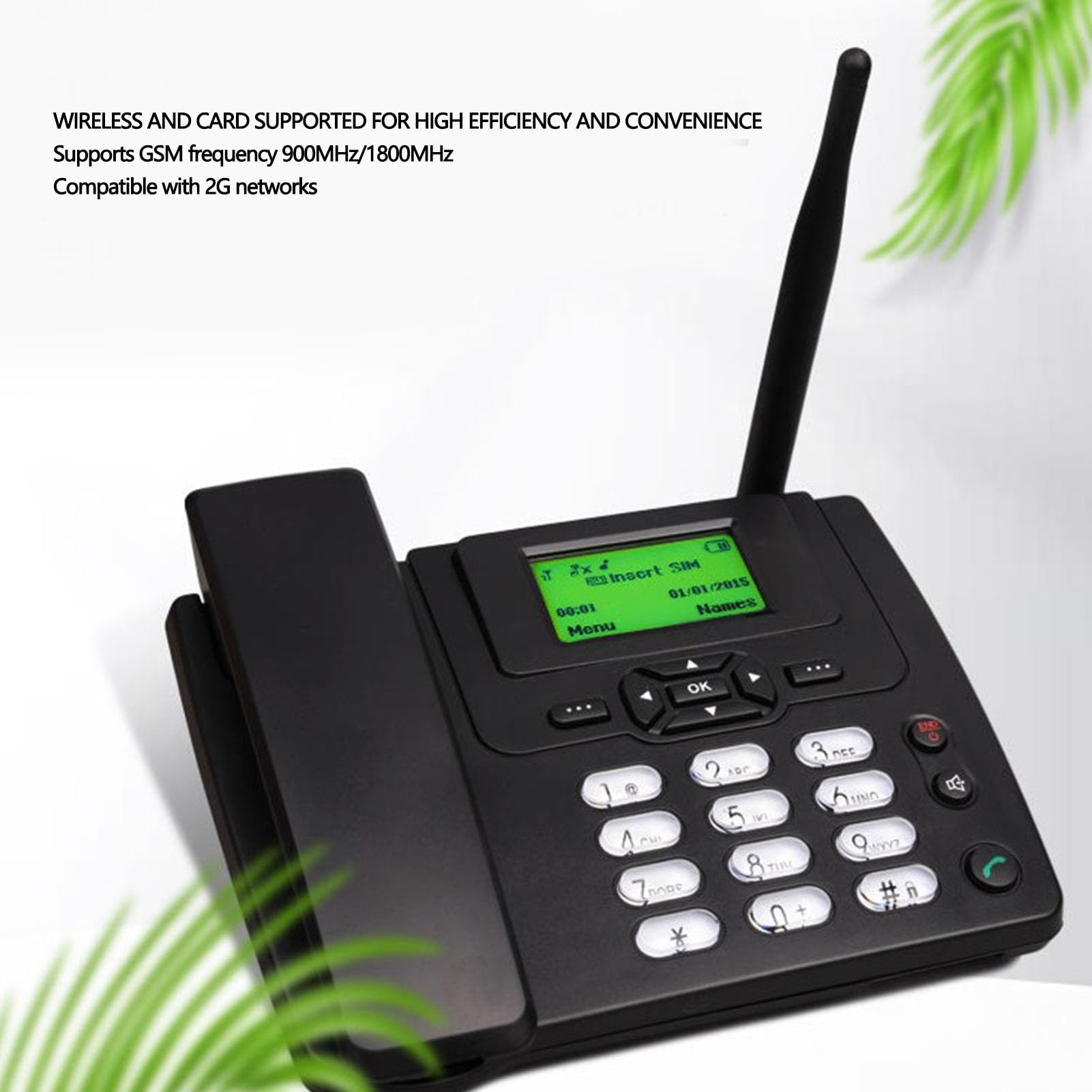 Telefono Fisso Cordless GSM TD Dual Mode, Telefono Fisso Wireless 2G da Tavolo con Display da 2,4 Pollici Radio FM Sveglia ID Chiamante, per la compatibilità della Scheda SIM (Spina europea)