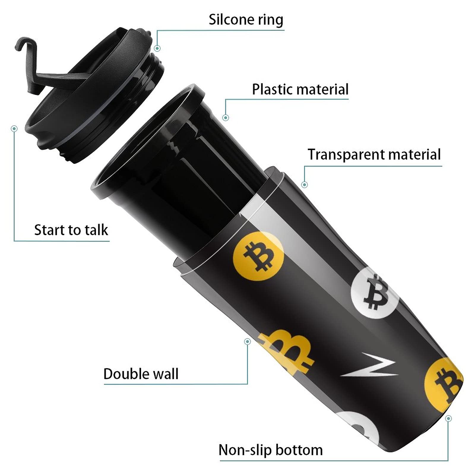Amazon | ビットコイン パターン トラベル タンブラー コーヒー マグ プラスチック 蓋付き 二重壁 断熱 デザイン パターン プリント  カップ | タンブラーグラス 通販