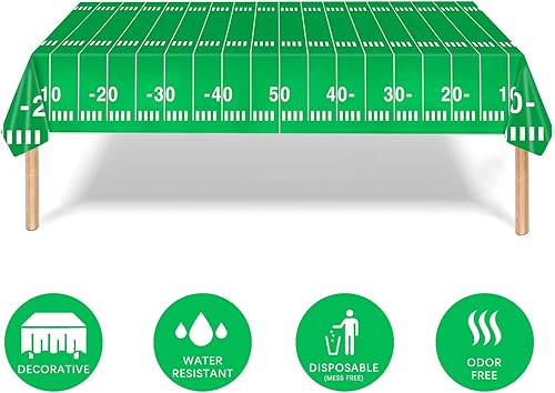 Miniatura 5 de Oigco Paquete de 3 manteles de fútbol para fiesta (54 x 108 pulgadas), fundas de plástico para mesa de touchdown para fiestas de cumpleaños, fiestas