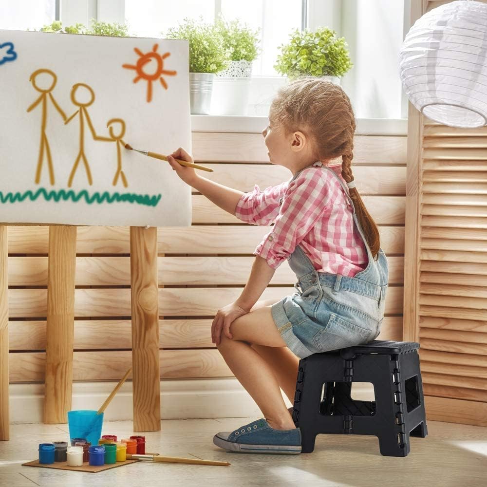 HOUSE DAY Lot de 2 marchepieds pliables de 22,9 cm, robustes avec poignée de transport, marche pliable avec surface antidérapante pour enfants et adultes, design portable pour cuisine, salle de bain