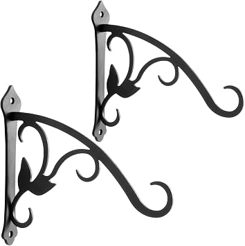 VEEBOOD 2 Pcs 8-Inch Decorative Iron Lantern Hooks for Wall Hanging Mason Jar Sconces Outdoor Solar Lights, Black