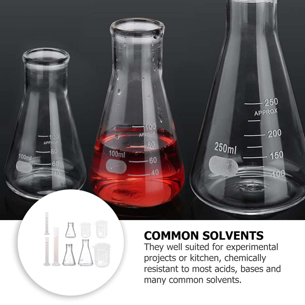 Juego cilindros matraz vaso 9 piezas, matraz vidrio científico, cilindros graduados, vasos medidores transparentes para suministros laboratorio, 50 ml, 100 ml, 250 ml