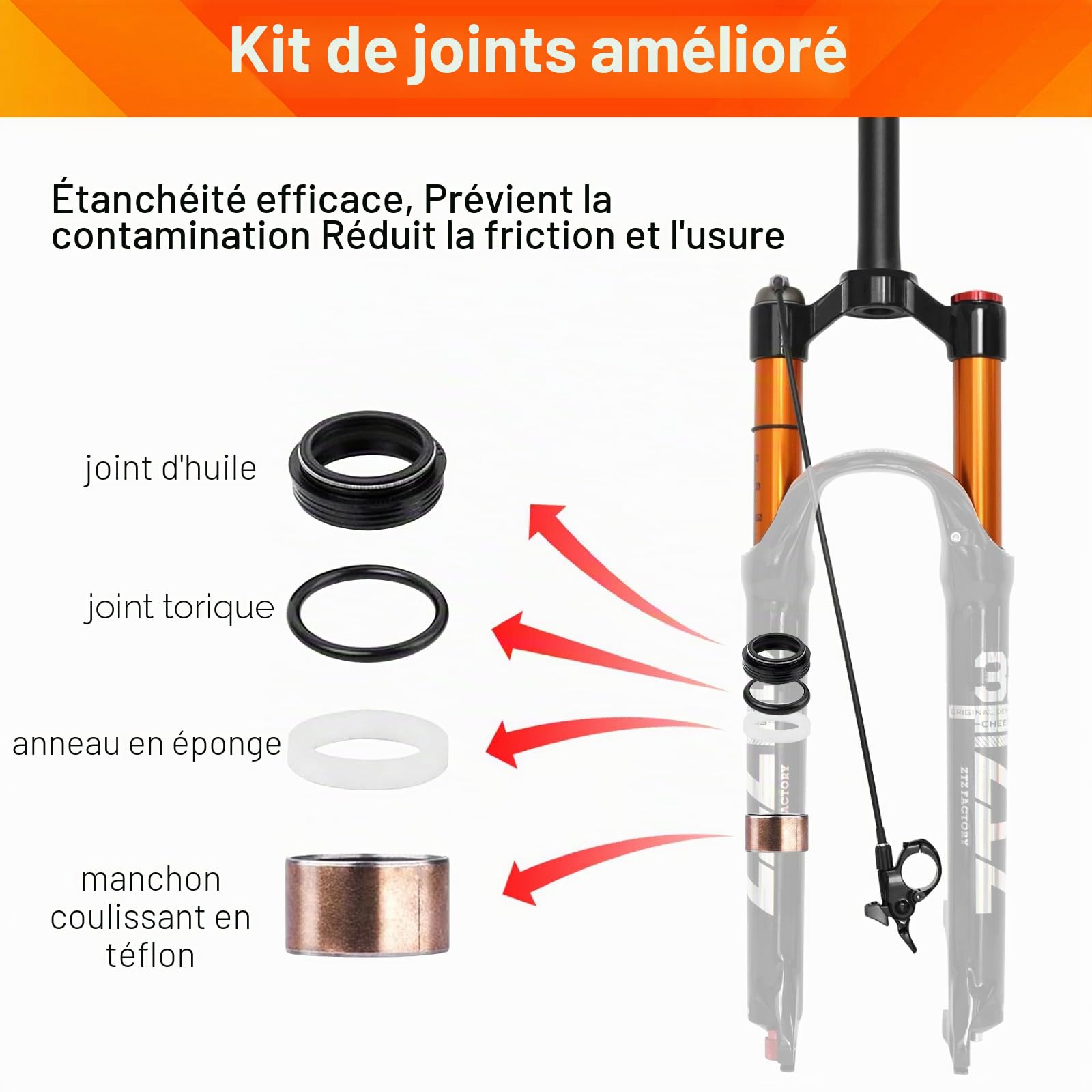 Fourche VTT, Fourche Avant VTT à Amortissement pneumatique, débattement 120 mm, Tube Droit 1 1/8 Pouce, axe Rapide QR 9 mm × 100 mm, Fourche à Suspension pneumatique pour VTT XC/AM