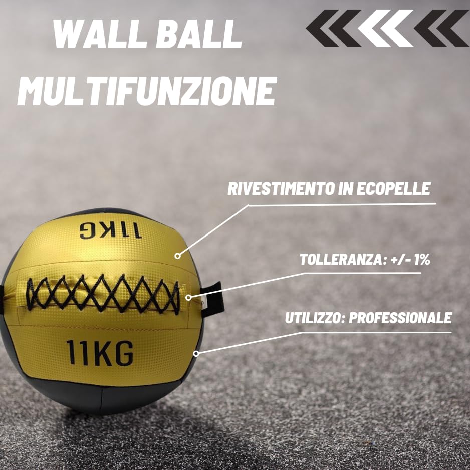 Balón medicinal fitness wall ball multifunción, pelotas médicas de ecopiel Made in Italy, Gym ball bolas medicinales crossfit
