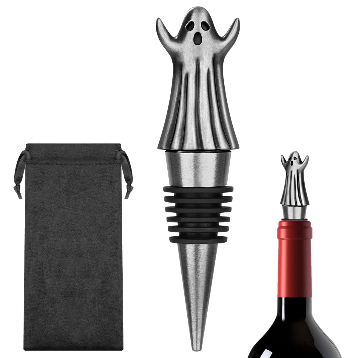 MR.BARWARE Ghost Bottle Stopper, Quirky Gift for Men Women, Silver Ghost-Shaped Bar Accessory with Gift Bag, Ideal for Halloween, Birthday Fathers Day Christmas Pub Nights