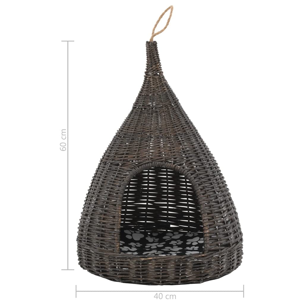 Cuccia per gatti in vimini naturale con cuscino, cuccia per gatti a forma di tipi, 40 x 60 cm, cestino in vimini da appendere per gattini e gatti piccoli, grigio