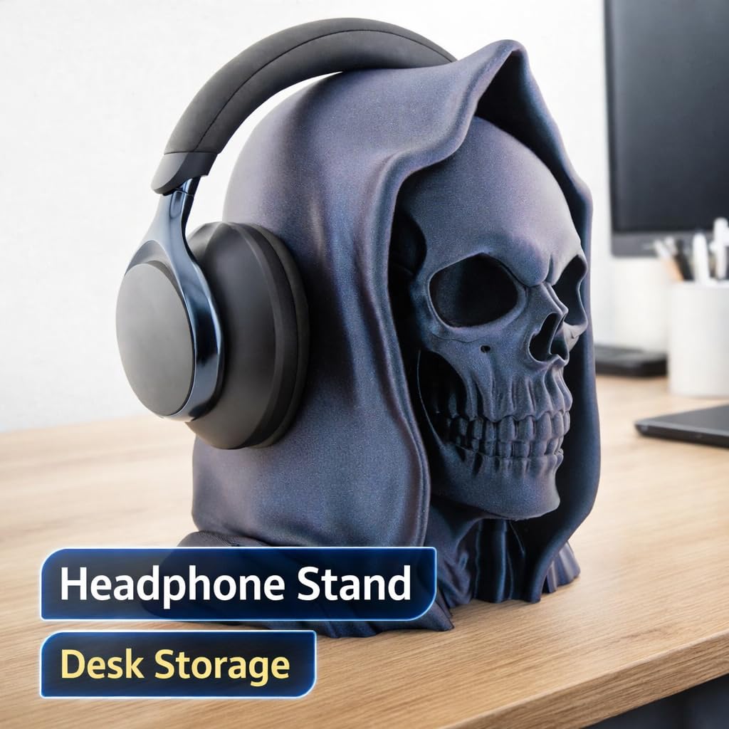 OSAZEE Totenkopf Kopfhörerständer – Skull Headphone Stand Burned Titanium Black | Premium Kopfhörerhalter für Schreibtisch & Gaming Setup | Stabil, Ohrpolster-schonend | Designed in Berlin