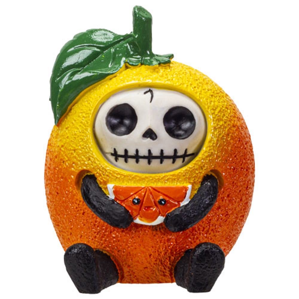 Pacific GiftwareTrading Furrybones Mikan Signature Skeleton in a Mandarin Orange Costume with an Orange Slice Friend 3.5” Tall