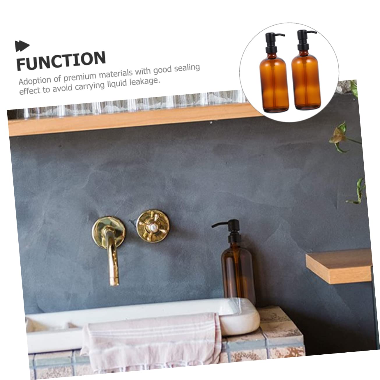 Dispensador de Jabón de Vidrio 500ml 2 Piezas con Bomba de Acero Inoxidable | Marrón, Rellenable y Portátil, Compacto para Baño y Viaje, Fácil de Presionar, Uso Doméstico