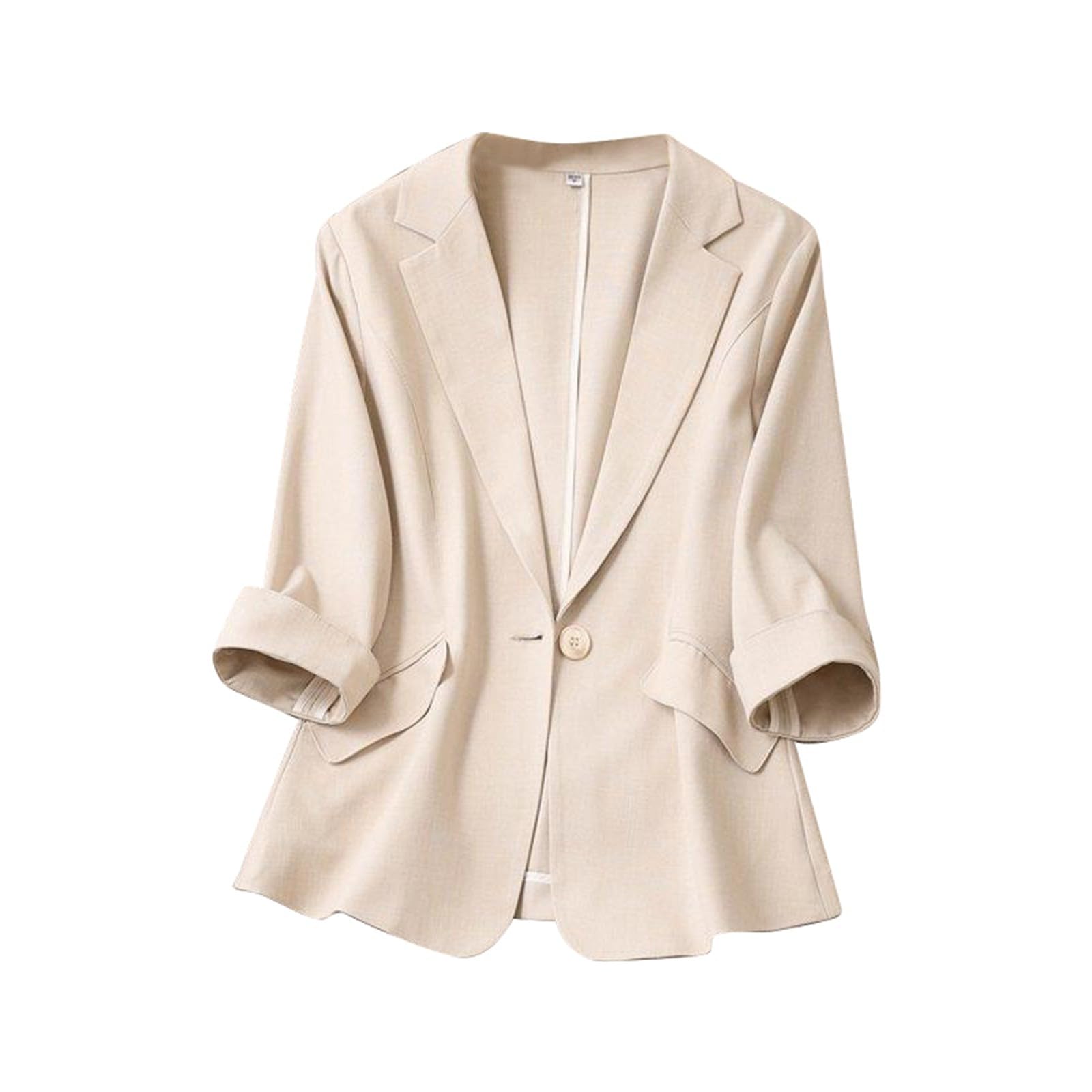 Generisch Blazer élégant pour femme - Veste de costume légère et cintrée en lin pour femme - Beige - Manches 3/4