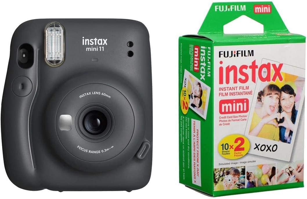 Fujifilm Instax Mini 11 Instant Film Camera, Charcoal Gray - with Slinger Accessory Kit Charcoal Gray, 2X Fuji instax Mini I nstant Daylight Film Twin Pack, 20 Exposures