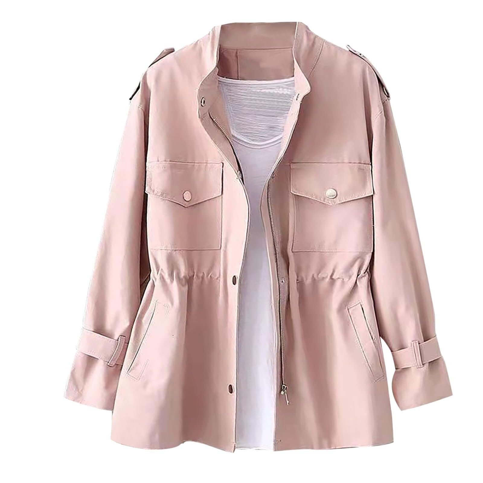 Women's Transition Jackets Women's Fashionable Waistband Zip Round Collar Casual Outerwear Transition Jackets Women's Sweat Jacket Women's Jacket Women's Sweat Jacket(Pink,XL)