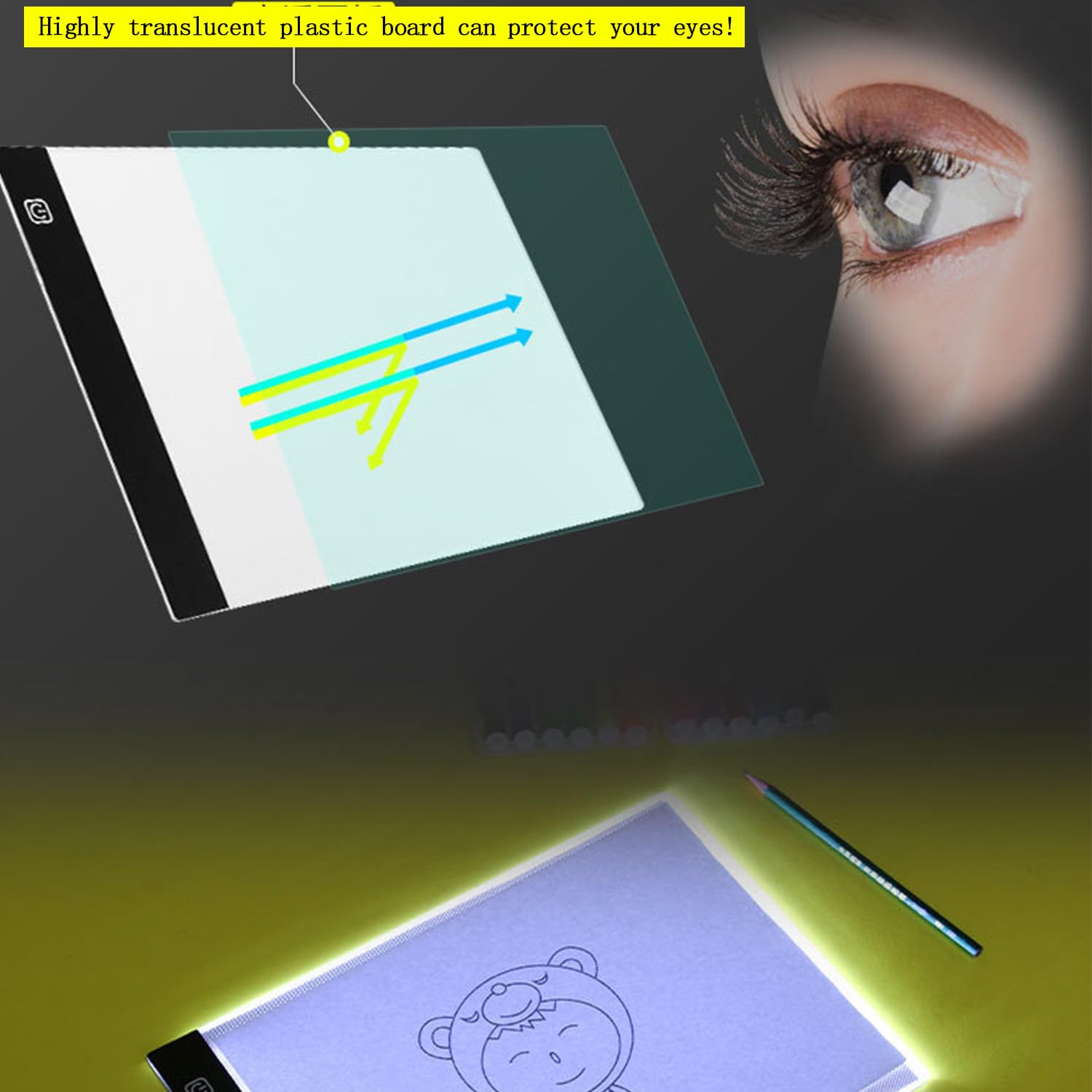 Tavoletta Luminosa,Scatola Luminosa LED,Animazione Tracer Light Box Disegno Copier scrivania Eye Protection Design A4 Tocco Registrabile di leggerezza Intelligente per Artista(Normale) nero