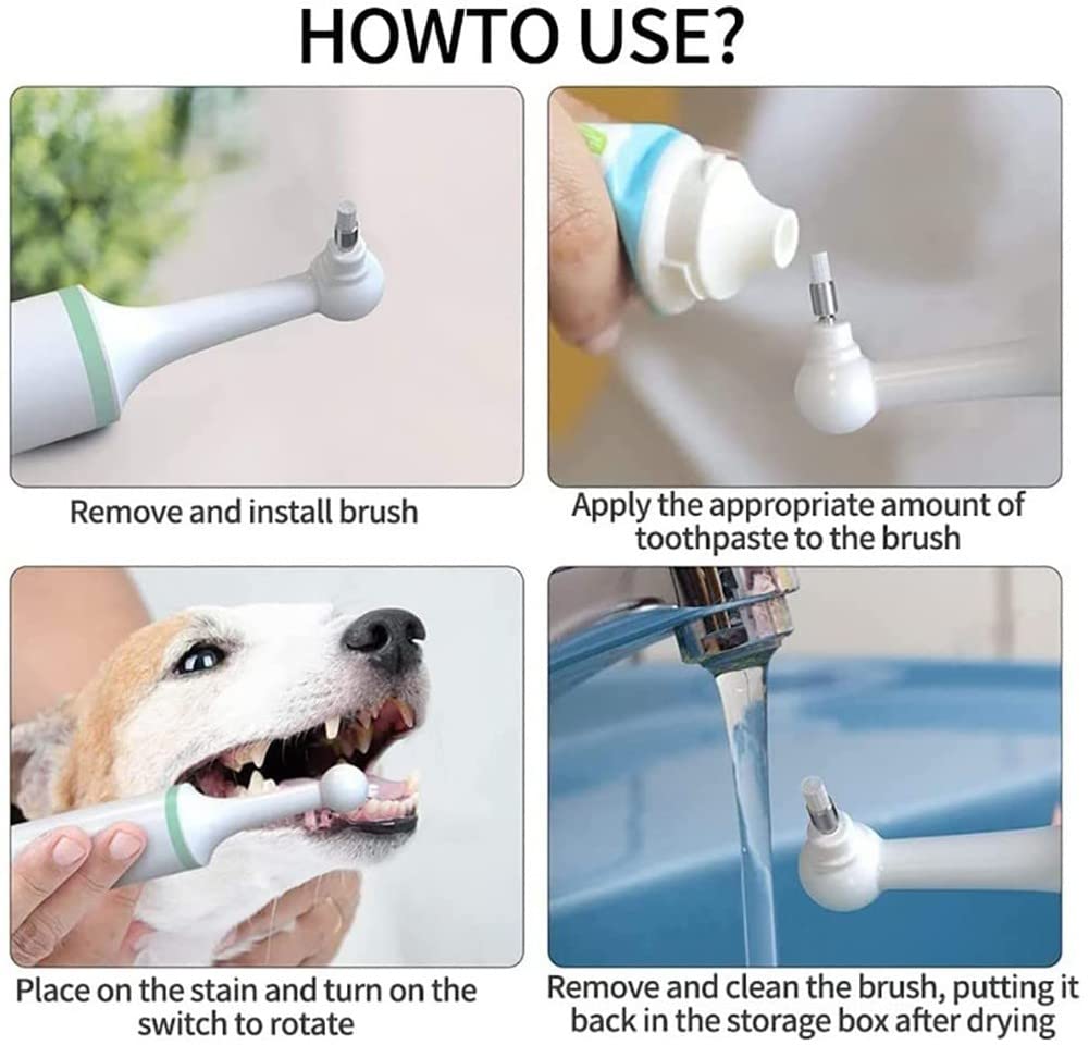 Cepillo De Dientes EléCtrico para Perros, Herramienta para Eliminar La Placa Dental De Las Mascotas Kit EléCtrico De 3 Modos De Trabajo Borrador De Dientes para Cachorros (2 Pcs)
