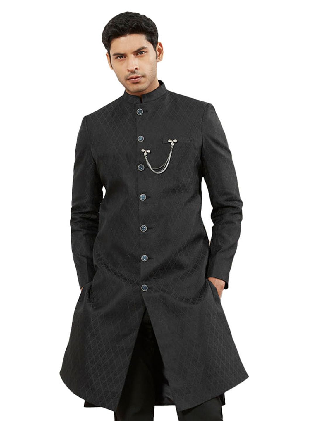 Men's Silk Blend Sherwani Top Only, Silk Blend Jacquard Sherwani for Men for Weddings & Festivals, Traditional Ethnic Wear Outfit